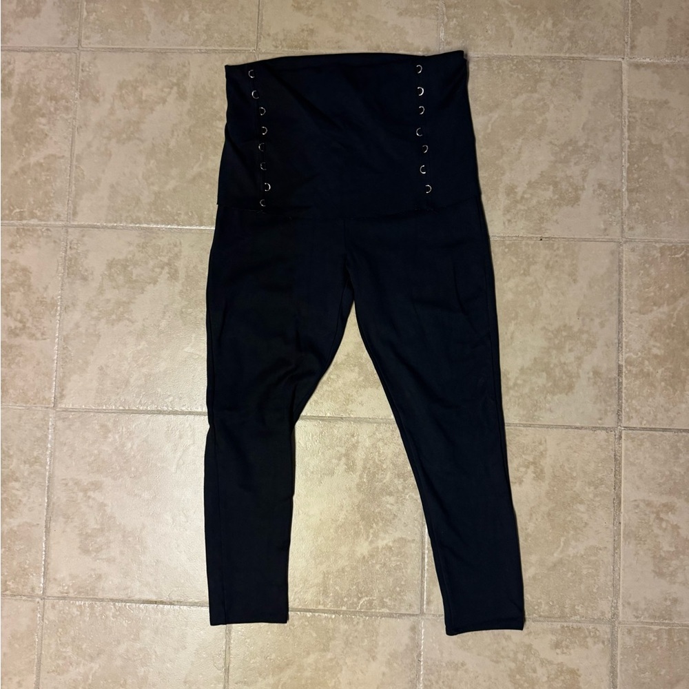 AllSaints Fold Over High Waist Leggings L | Black D-Ring Detail